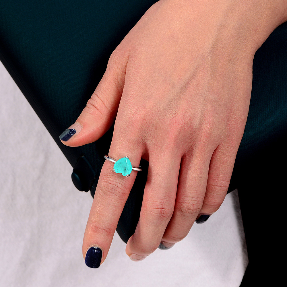 4Ct Heart Cut Aquamarine Ring In Sterling Silver