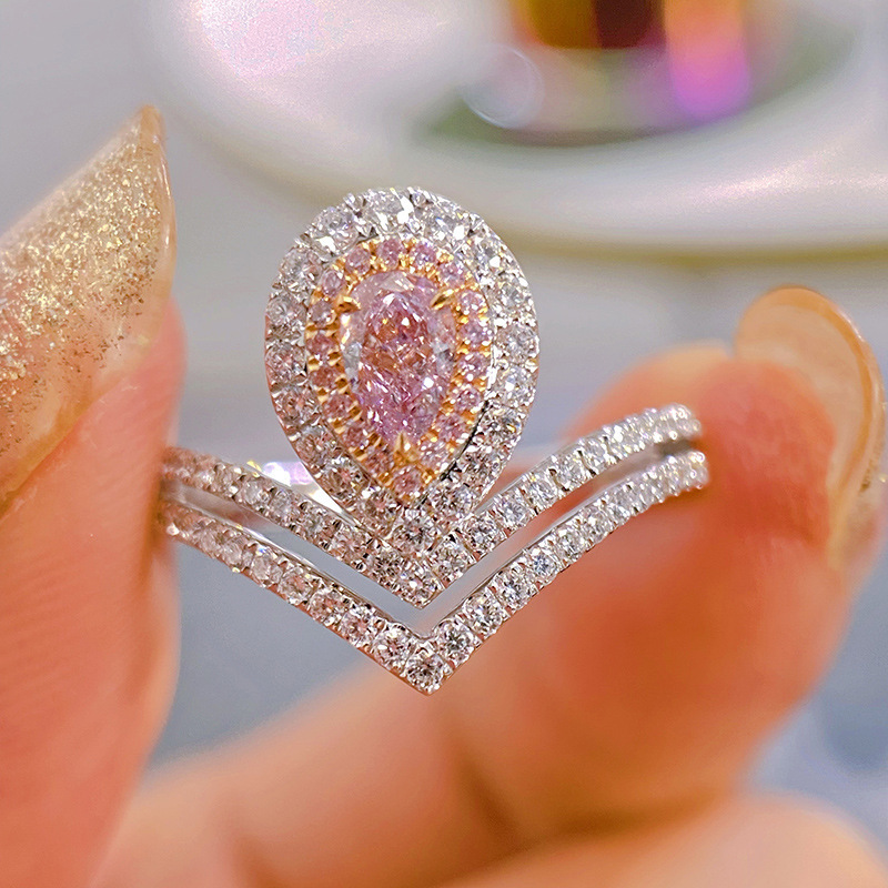 1Ct Pink Pear Cut Double Halo Ring-Sterling Silver-lornajewelry