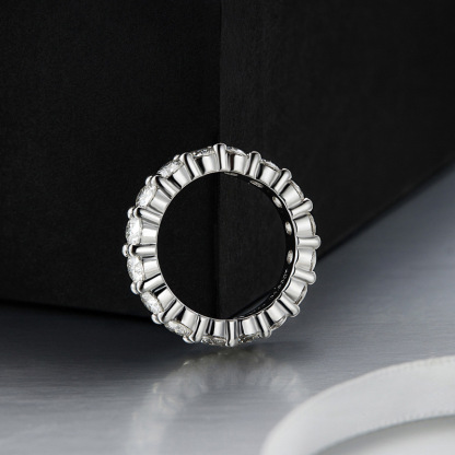 Moissanite Full Eternity Wedding Band Stackable Ring In Sterling Silver