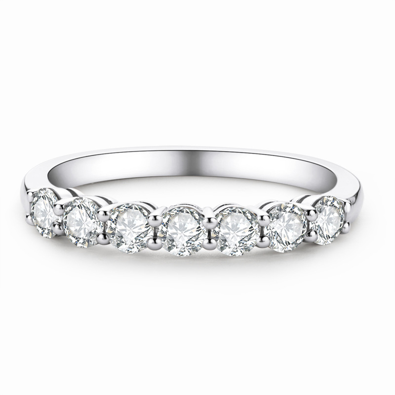 Moissanite Seven-Stone Wedding Band Ring In Sterling Silver