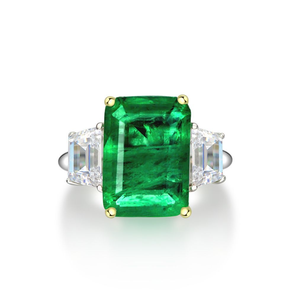 8Ct Emerald Cut Green Three-Stone Ring