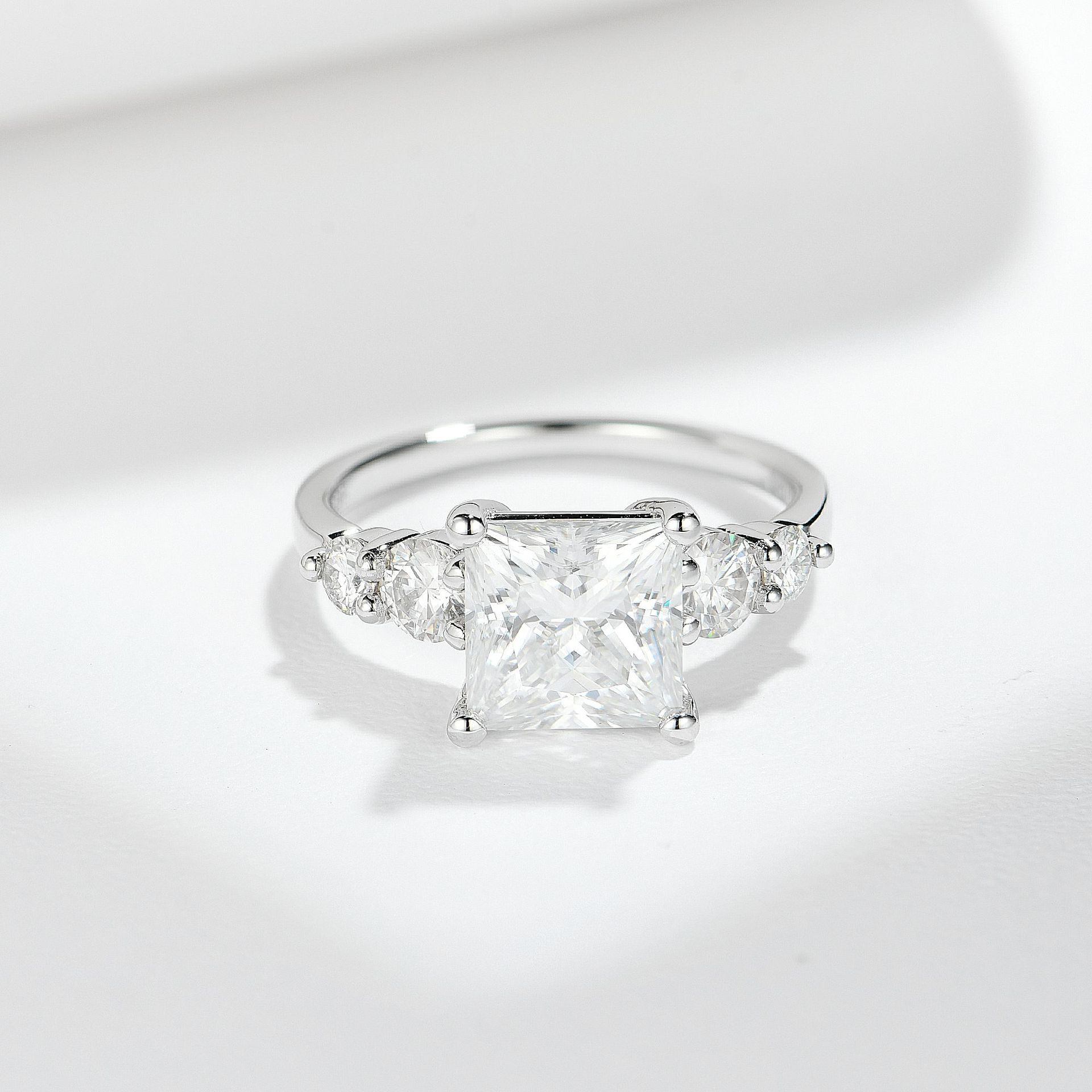 3Ct Moissanite PrincessCut Side Chic Five-Stone Sterling Silver Engagement Ring