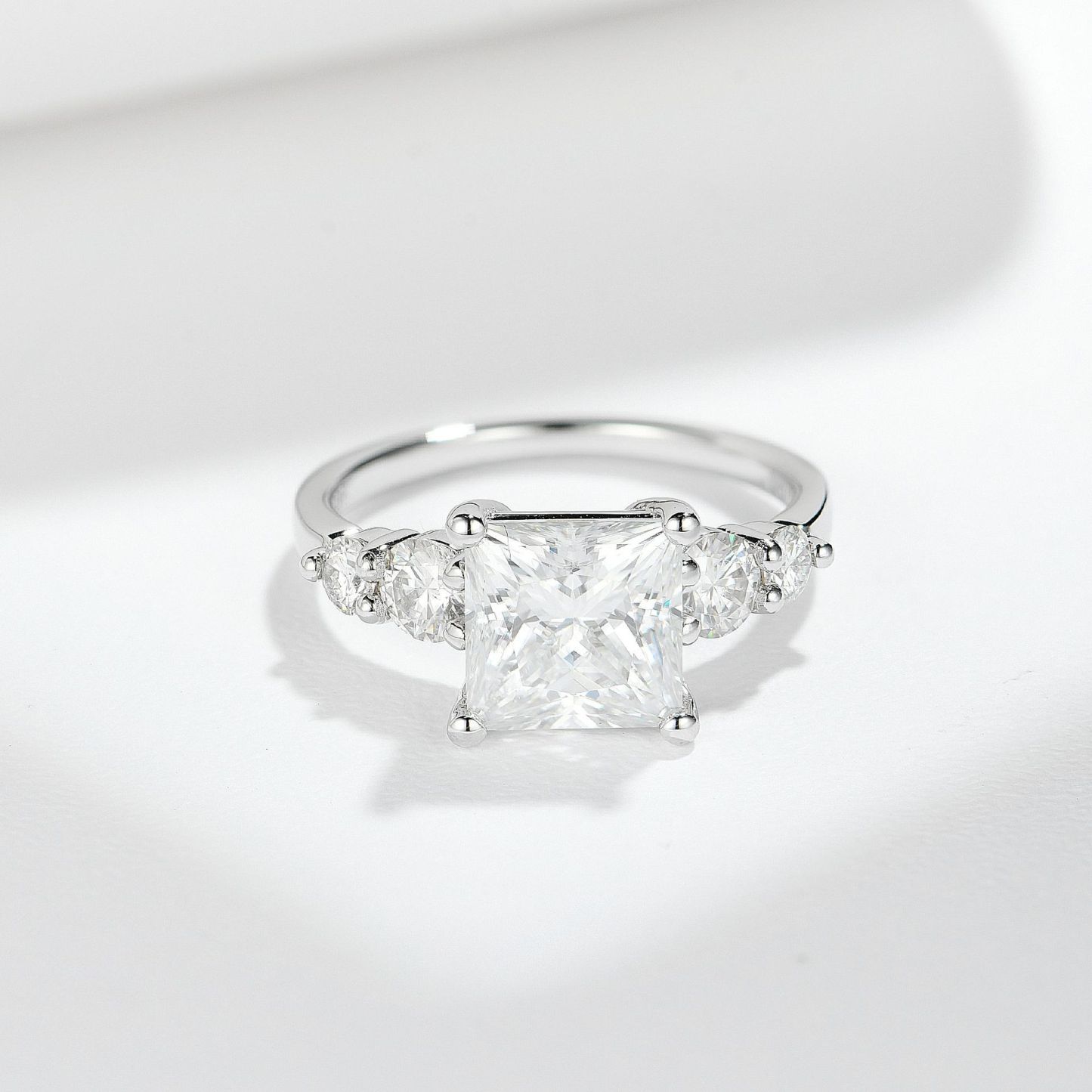 3Ct Moissanite PrincessCut Side Chic Five-Stone Sterling Silver Engagement Ring