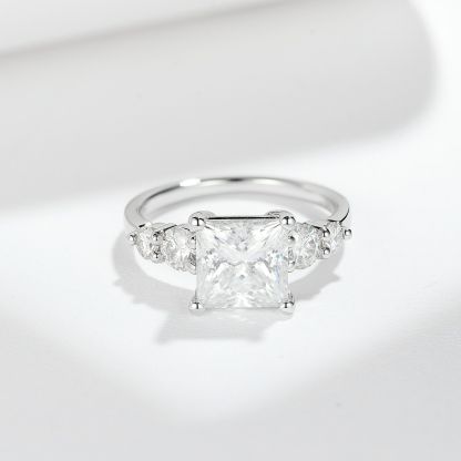 3Ct Moissanite PrincessCut Side Chic Five-Stone Sterling Silver Engagement Ring