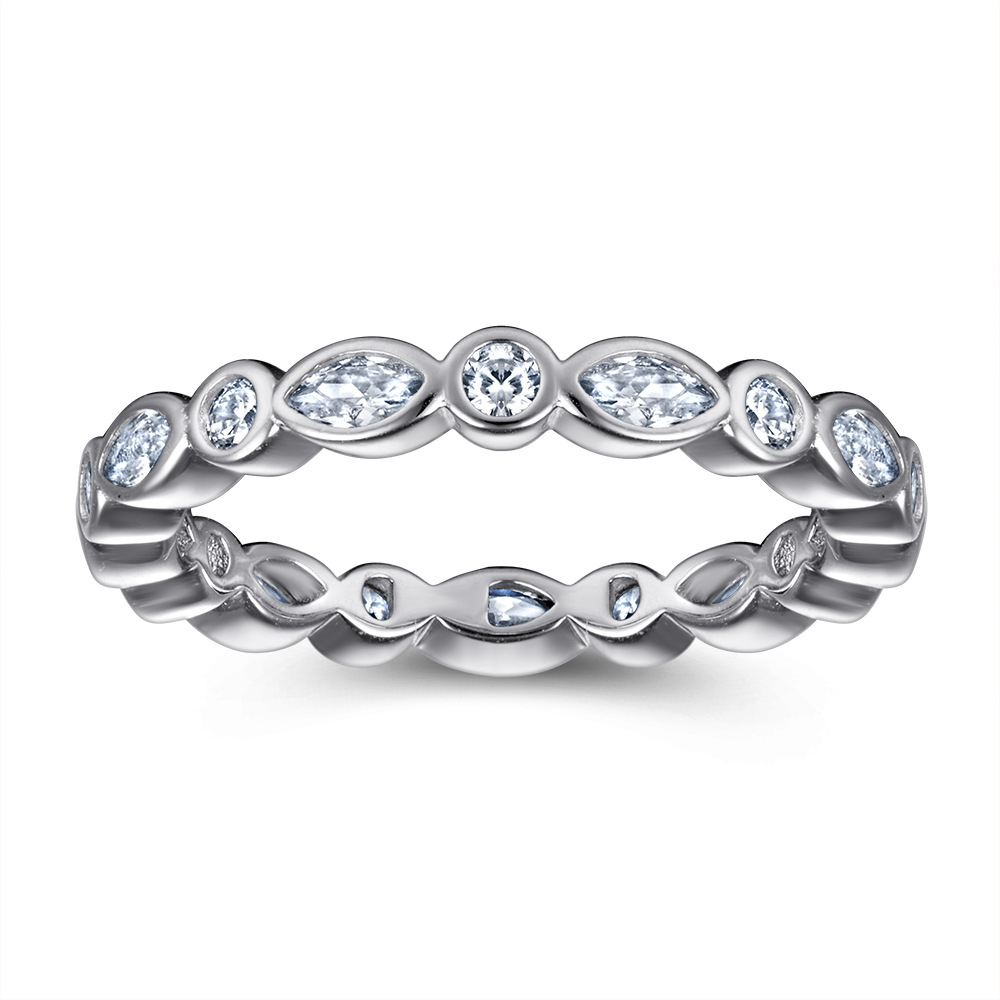 Bezel Marquise Round Full Eternity Wedding Band-Sterling Silver-lornajewelry