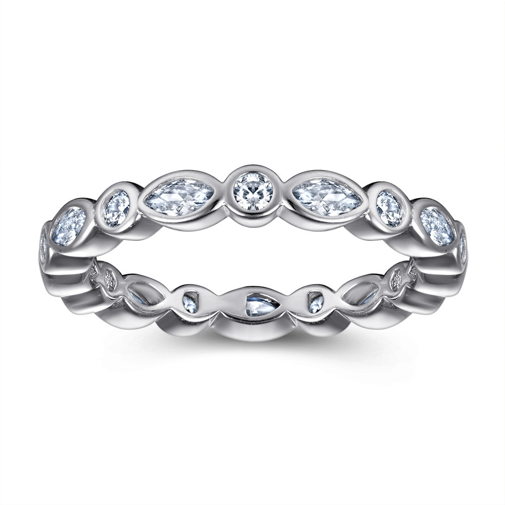 Bezel Marquise Round Full Eternity Wedding Band-Sterling Silver-lornajewelry