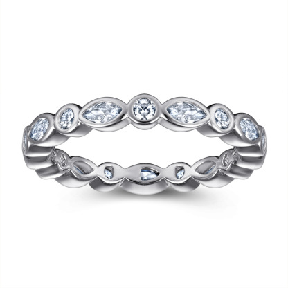 Bezel Marquise Round Full Eternity Wedding Band-Sterling Silver-lornajewelry