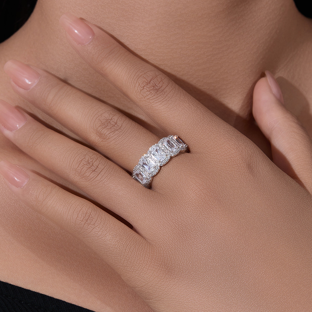 Cushion Cut Wedding Band in Sterling Silver