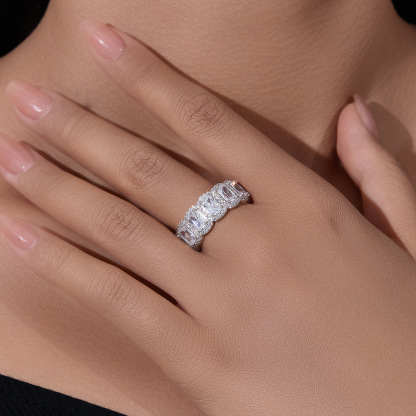 Cushion Cut Wedding Band in Sterling Silver