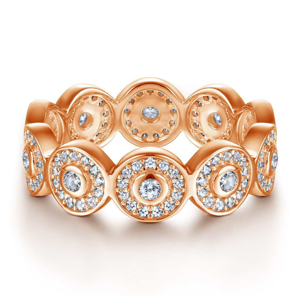 Sterling Silver Round Pattern Rose Gold White Wedding Band