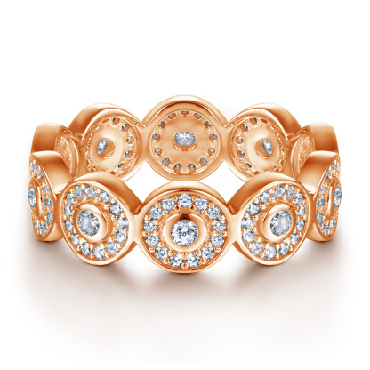 Sterling Silver Round Pattern Rose Gold White Wedding Band