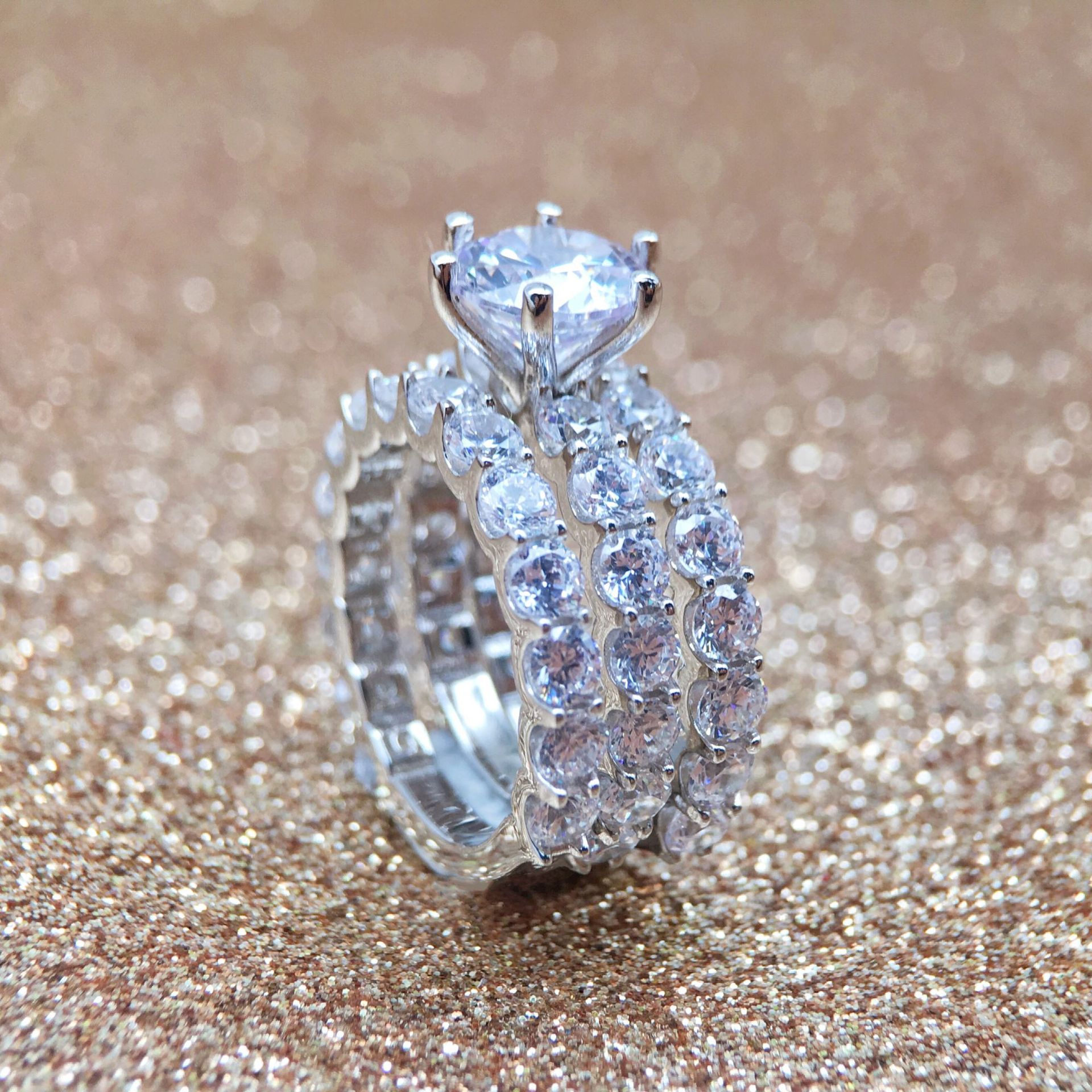 2Ct Round 3-Piece Wedding Ring Set in Sterling Silver