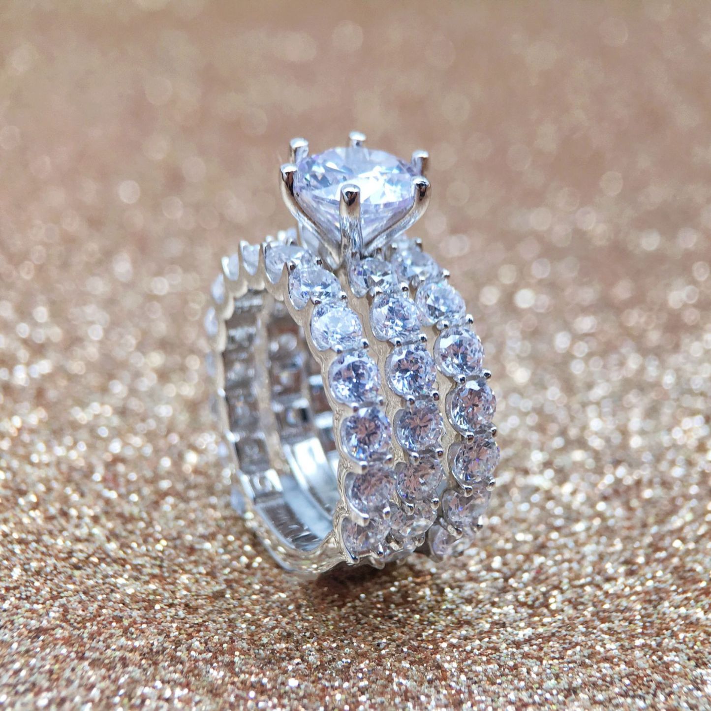 2Ct Round 3-Piece Wedding Ring Set in Sterling Silver