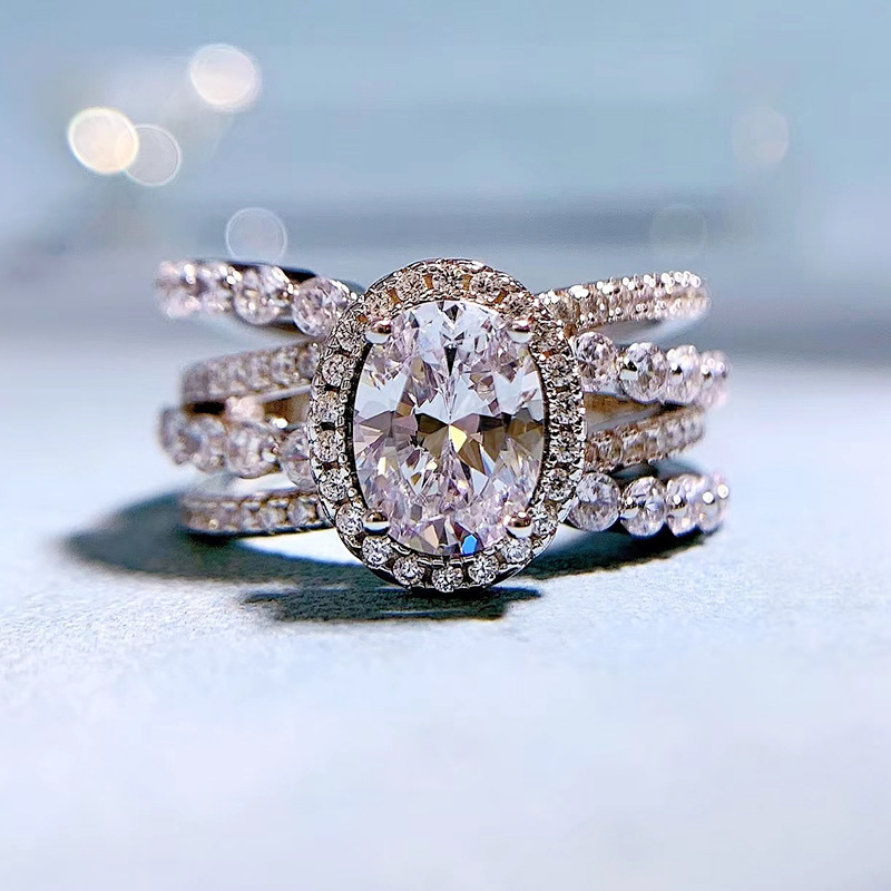 1Ct White Oval Cut Triple Band Halo Ring-Sterling Silver-lornajewelry