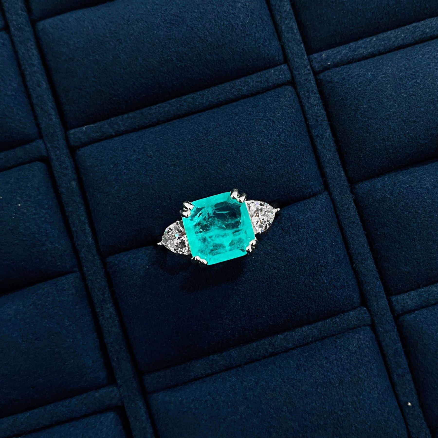 5Ct Asscher Cut Blue Paraiba Tourmaline Three-Stone Setting Ring-Sterling Silver-lornajewelry