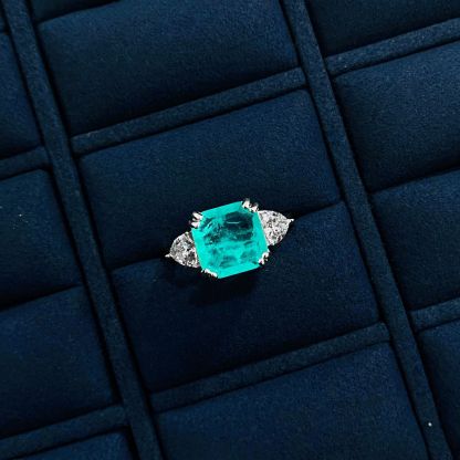 5Ct Asscher Cut Blue Paraiba Tourmaline Three-Stone Setting Ring-Sterling Silver-lornajewelry