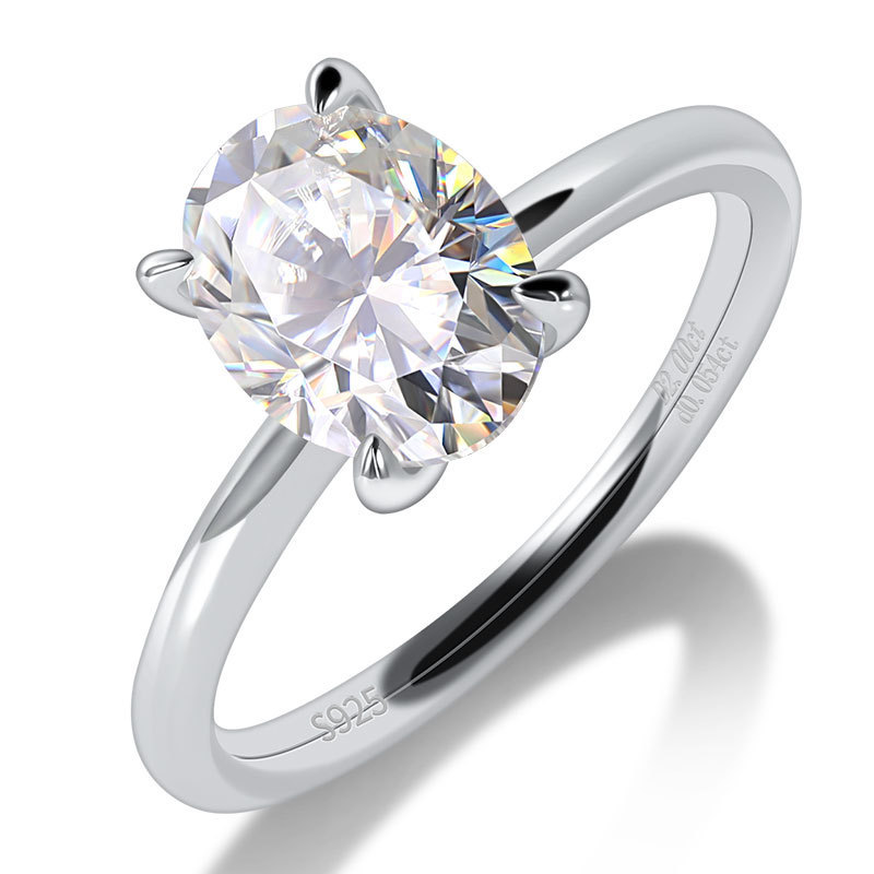 1Ct/2Ct/3Ct/5Ct Moissanite Oval Cut Elegant Solitaire Sterling Silver Engagement Ring