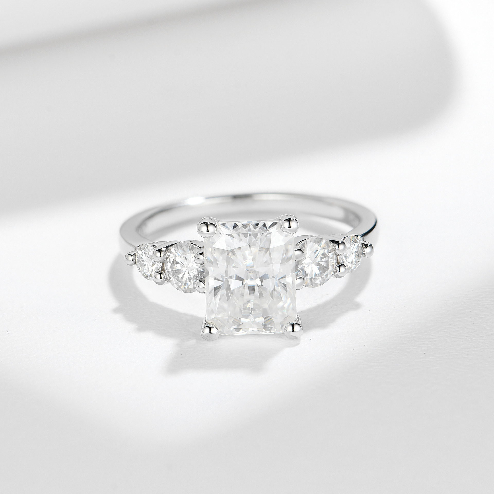 3Ct Moissanite  Radiant Cut Side Chic Five-Stone Sterling Silver Engagement Ring