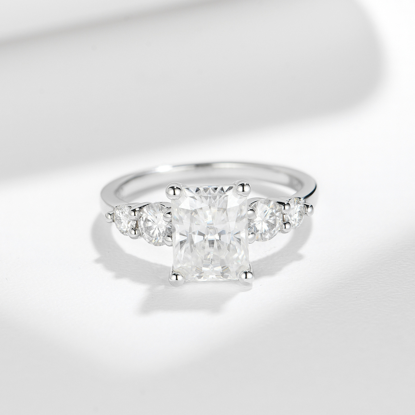 3Ct Moissanite  Radiant Cut Side Chic Five-Stone Sterling Silver Engagement Ring