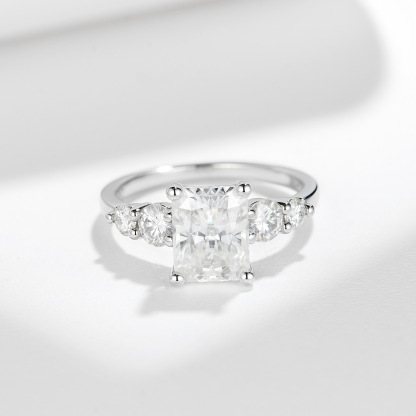 3Ct Moissanite  Radiant Cut Side Chic Five-Stone Sterling Silver Engagement Ring
