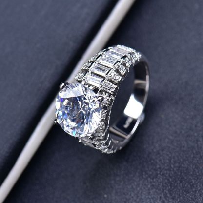 5Ct Moissanite Three-Row Tapered Shank Sterling Silver Engagement Ring-Sterling Silver-lornajewelry