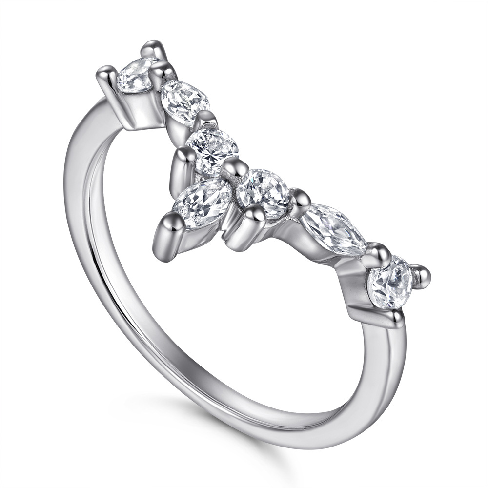 S925 Sterling Silver Crown Bridal Rings for Wedding V Design Ring Dazzling Marquise Wedding Band 