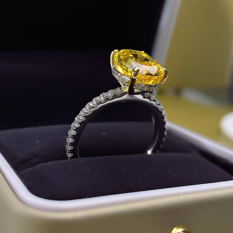 4.5Ct Yellow Oval Gemstone Gold Prong Setting Ring-Sterling Silver-lornajewelry