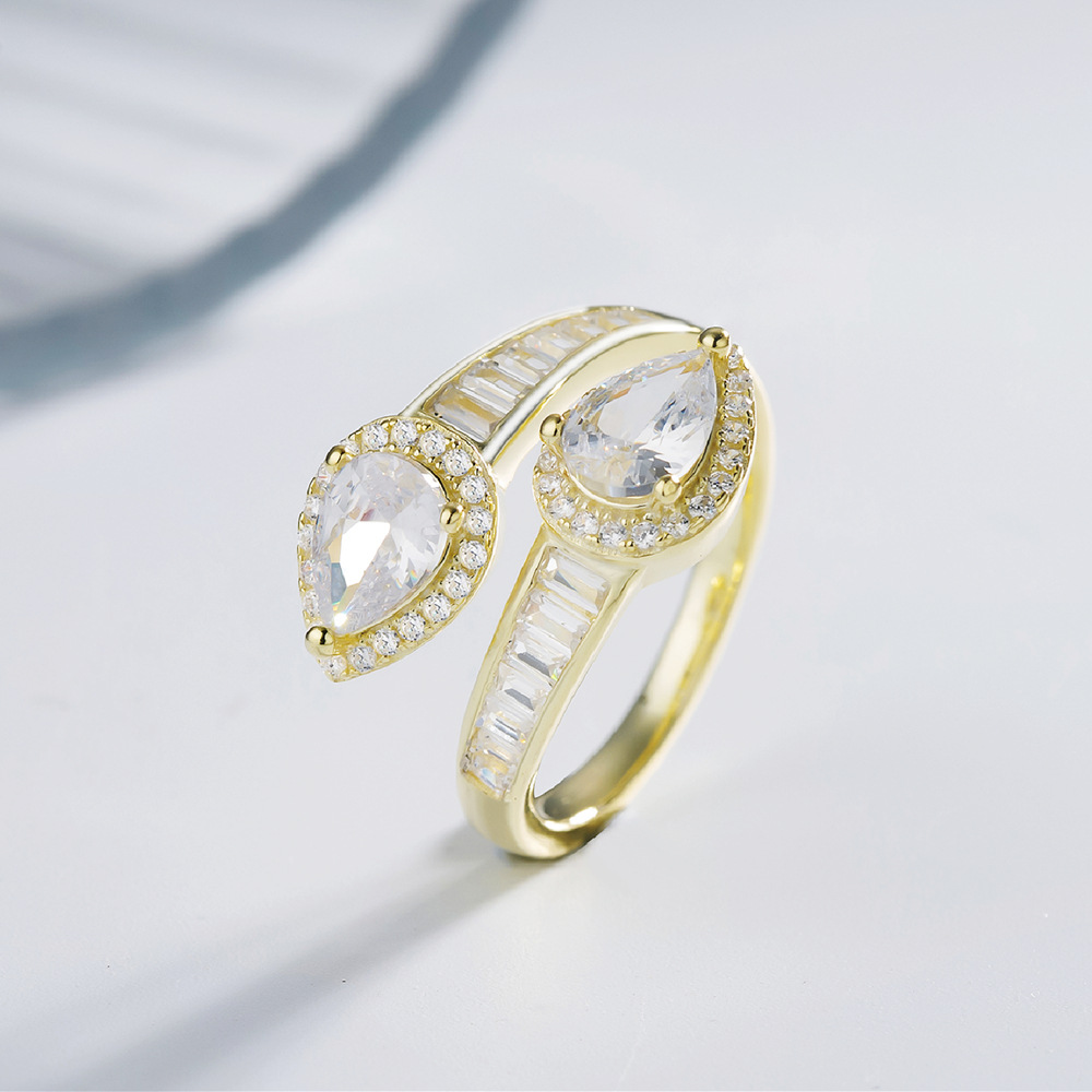 Elegant Pear-Shaped Bezel Halo Double Stones Design Engagement Ring