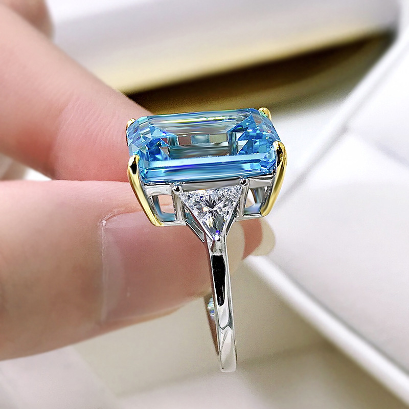 7Ct Emerald Cut Three-Stone Engagement Ring For Women In Sterling Silver-Sterling Silver-lornajewelry