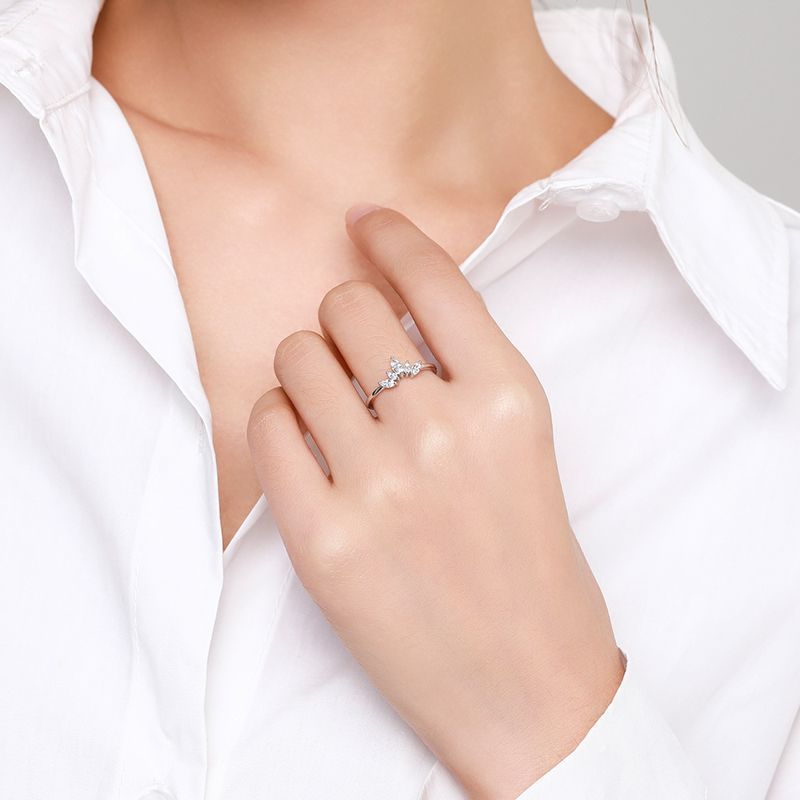 925Silver Rings Dainty Trendy Princess Crown Wedding Band 