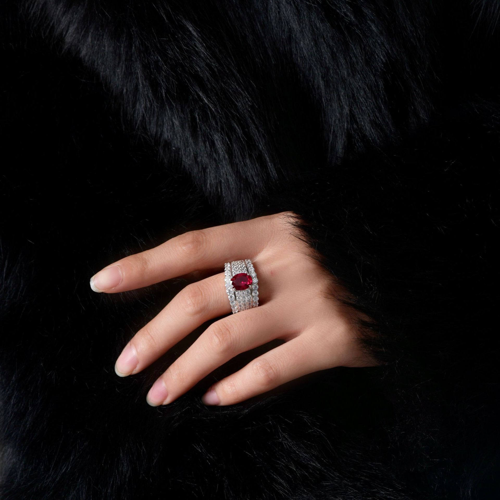 2Ct Oval Cut Red sterling Silver Engagement Ring