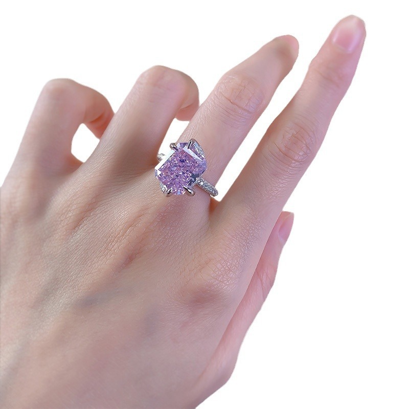 6Ct Pink Radiant Cut Pave Ring-Sterling Silver-lornajewelry