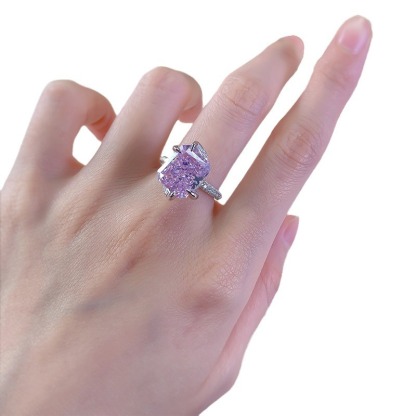 6Ct Pink Radiant Cut Pave Ring-Sterling Silver-lornajewelry