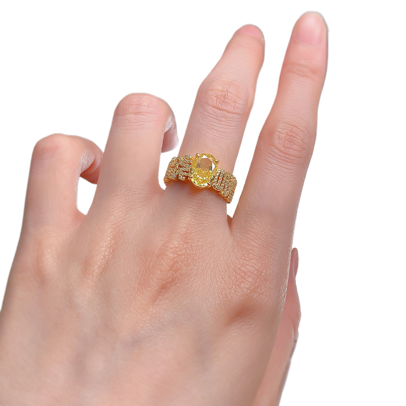 1.5Ct Oval Cut Yellow Diamond Channel Setting Ring-Sterling Silver-lornajewelry