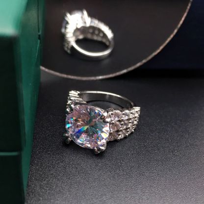 6.5Ct Round Cut Luxurious Pave Large Side Stone Engagement Ring