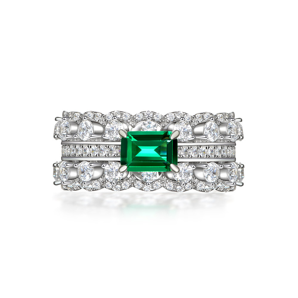 1Ct Emerald Cut Emerald Micro Pave Ring-Sterling Silver-lornajewelry