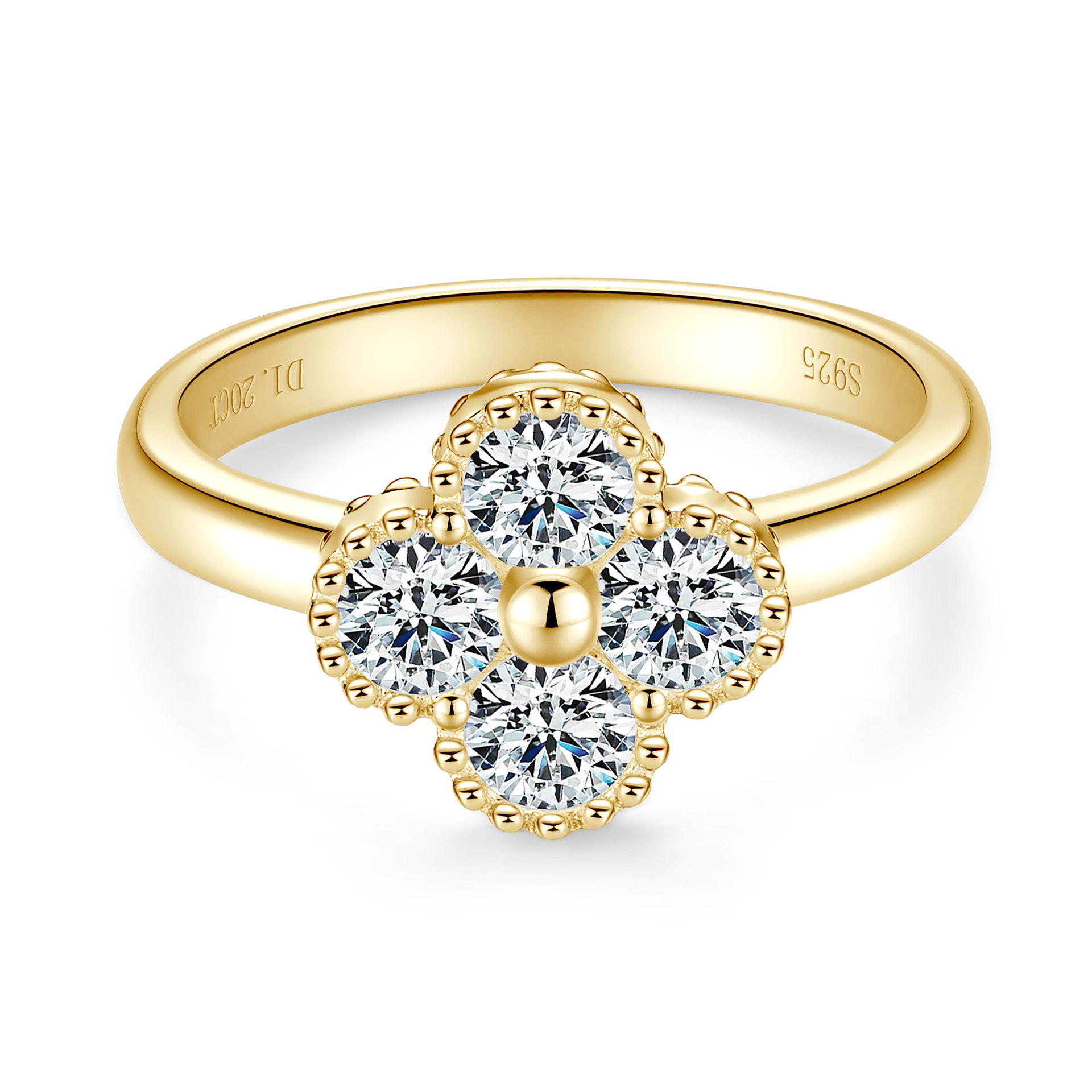 Moissanite Round Cut Flower Design Engagement Ring in Sterling Silver