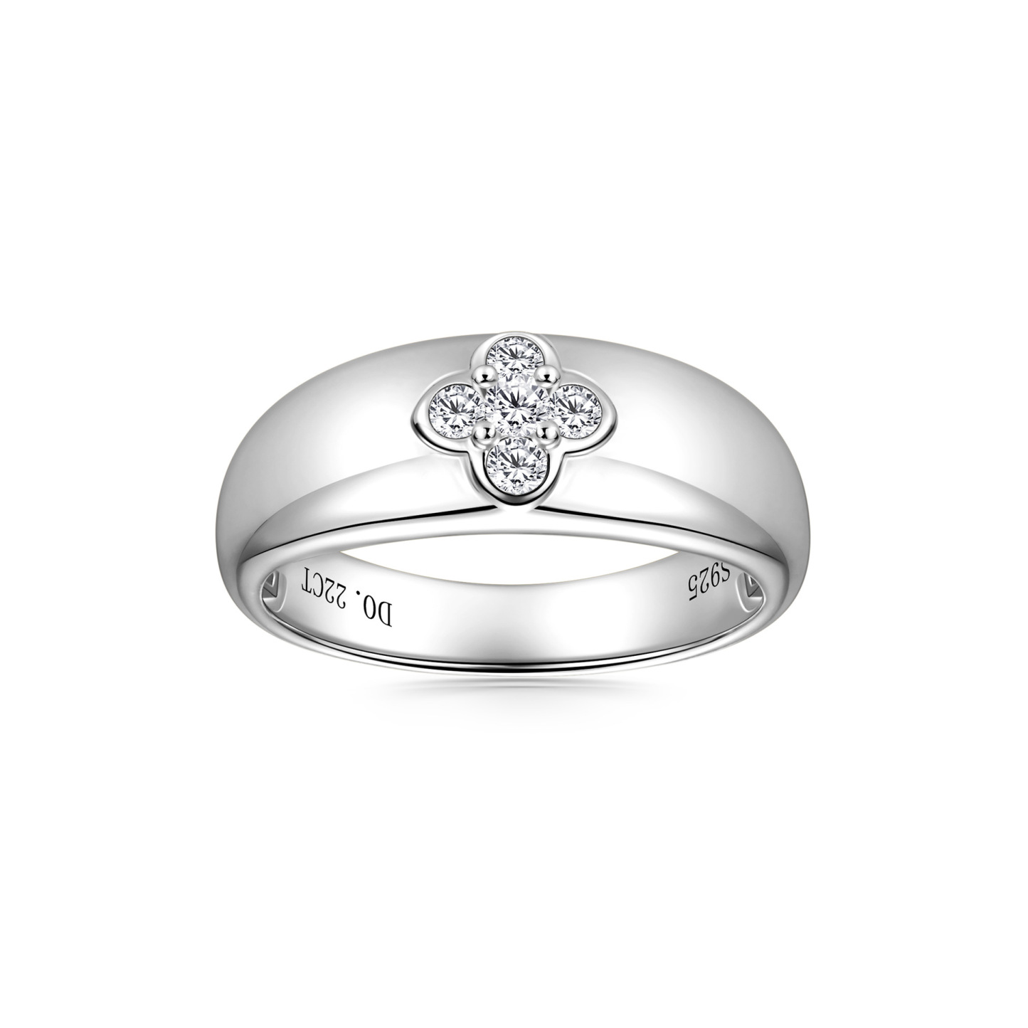 Moissanite Fashion Four Leaf Clover Wide Wedding Band Ring In Sterling Silver