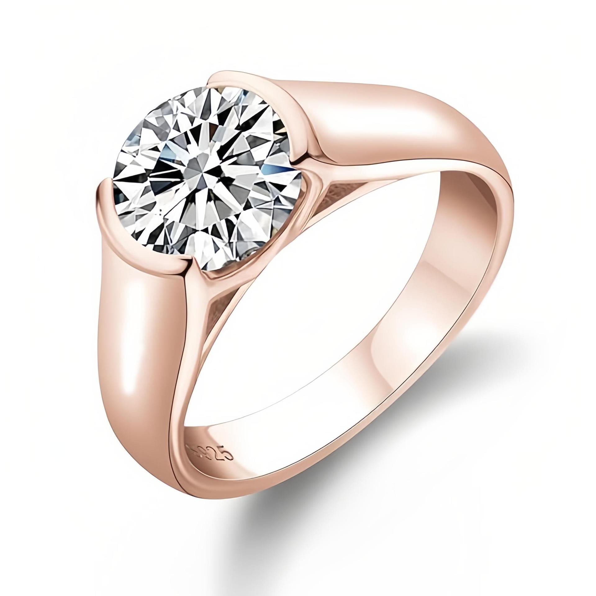 1Ct/2Ct/3Ct Moissanite Solitaire Half Bezel Set Sterling Silver Engagement Ring