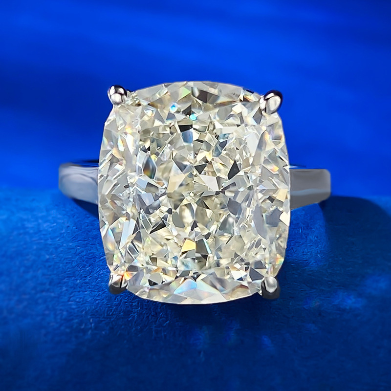10Ct G-White Cushion Cut Solitaire Setting Ring-Sterling Silver-lornajewelry
