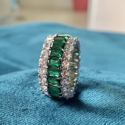 Multi-Color Full Eternity Band – 8 Vibrant Variants in Baguette & Round Cut-Sterling Silver-lornajewelry