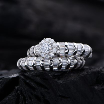 1Ct Elegant Round Cut Halo Wedding Bridal Set-Sterling Silver-lornajewelry