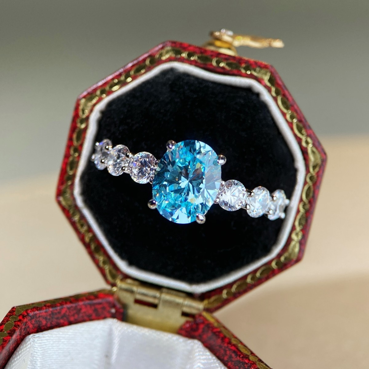 2Ct Elegant Oval Cut Aquamarine Blue Engagement Ring In Sterling Silve