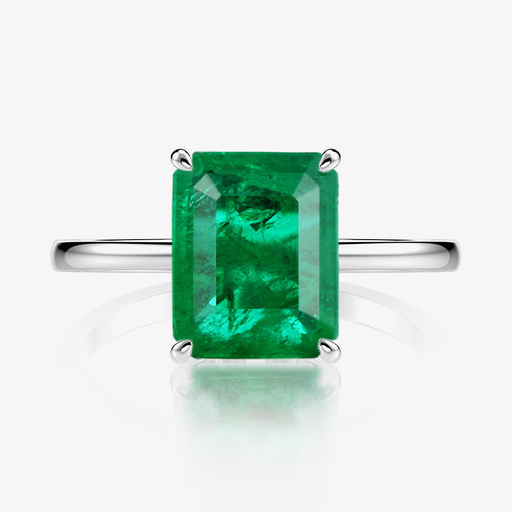 4Ct Emerald Cut Green Solitaire Engagement Ring In Sterling Silver