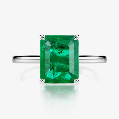 4Ct Emerald Cut Green Solitaire Engagement Ring In Sterling Silver