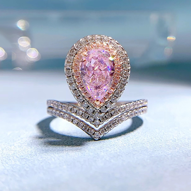 1Ct Pink Pear Cut Double Halo Ring-Sterling Silver-lornajewelry