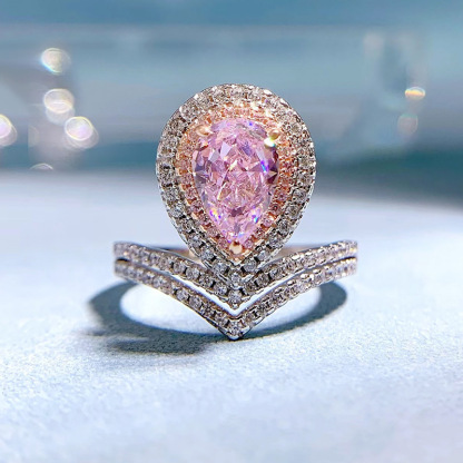 1Ct Pink Pear Cut Double Halo Ring-Sterling Silver-lornajewelry