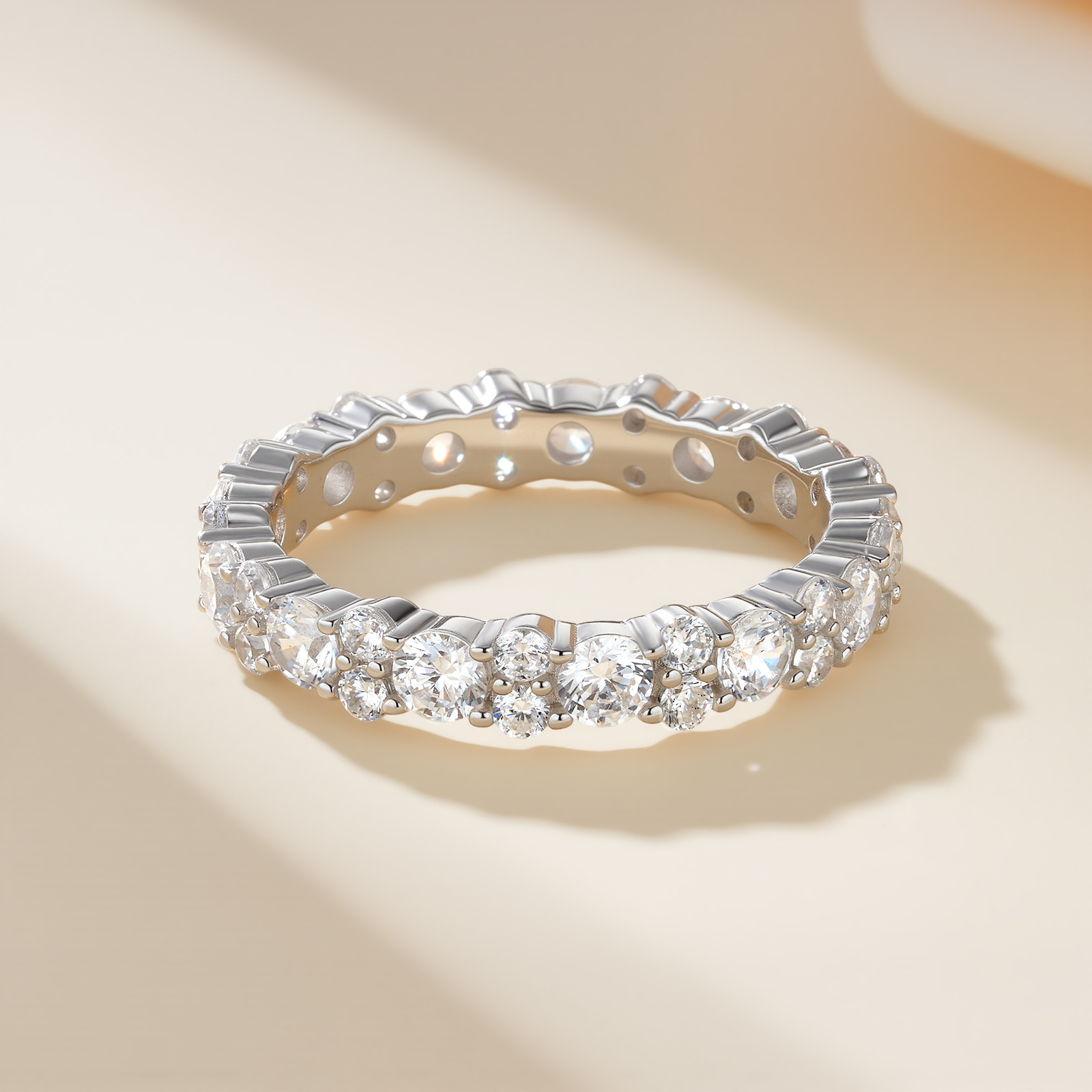 Moissanite Round Brilliant Full Eternity Wedding Band in Sterling Silver