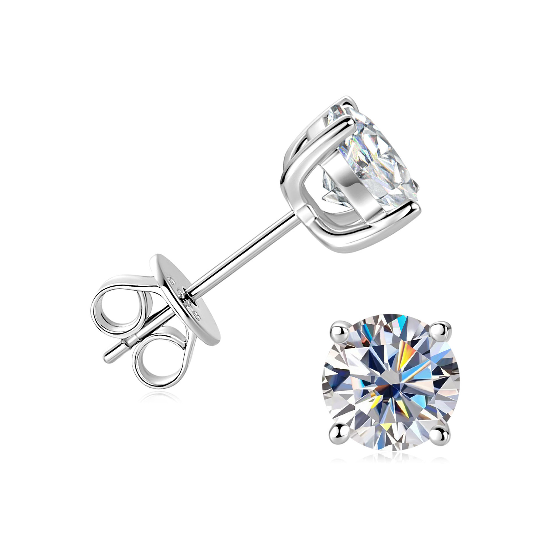 Moissanite Four-Prong Stud Earrings in Sterling Silver