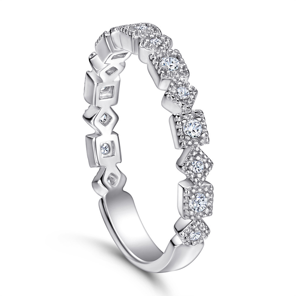 Sterling Silver Geometric Shape White Yellow Gold Rose Gold Wedding Band